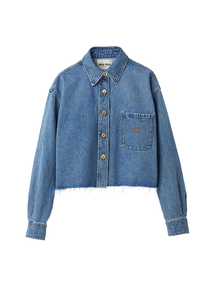 Miu Miu | Logo-Embroidered Denim Shirt - Kirna Zabête