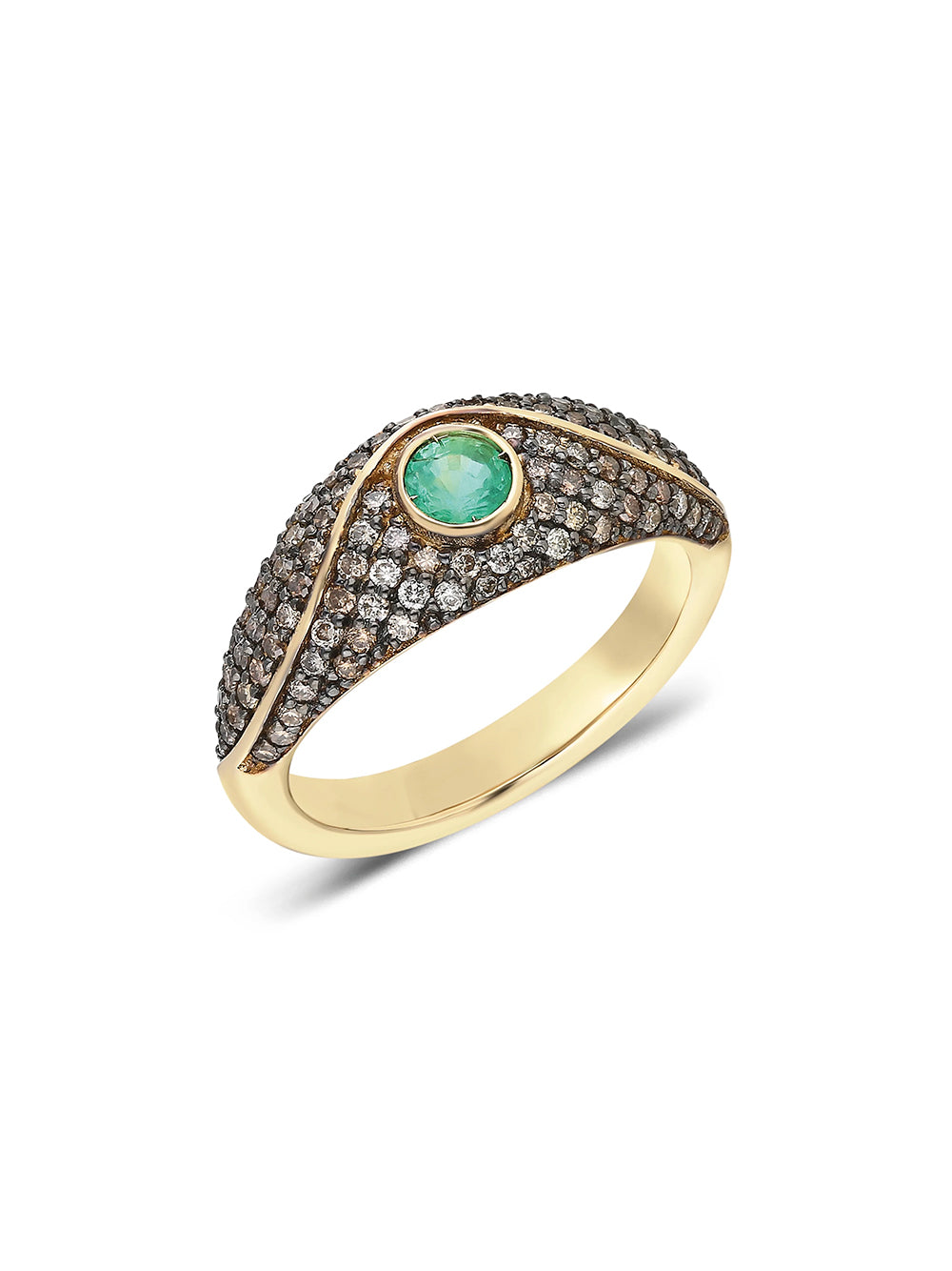 Acu Mini Pavé Ring - Champagne Diamonds/Emerald