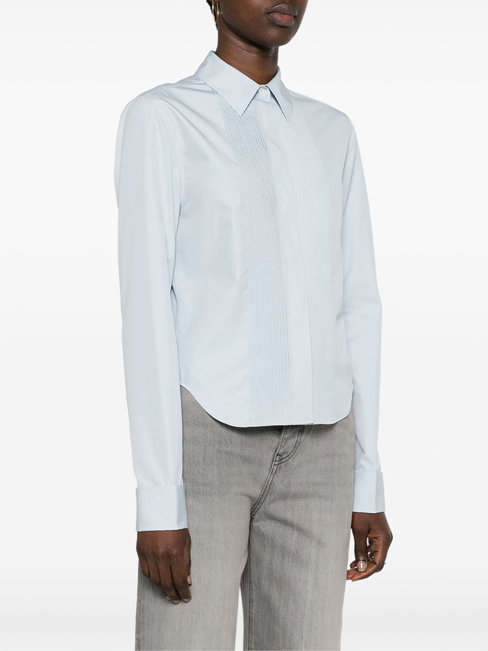 Pleated Cotton Button-Up Shirt